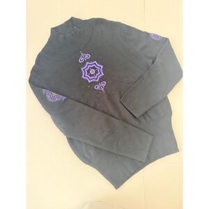 Bogner Womens Mock Neck‎ Sweater Wool Blend Embroidered Medallion Large